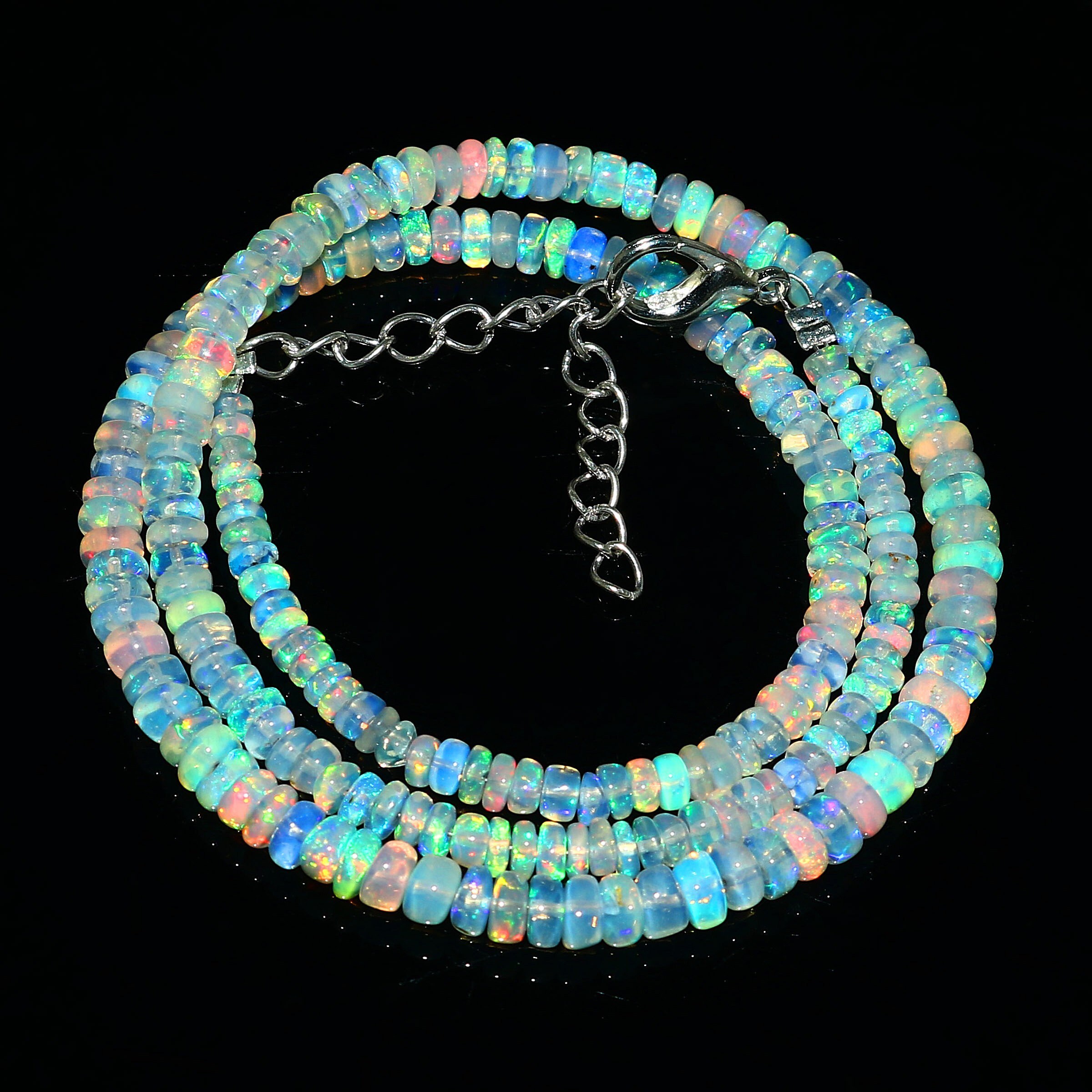 AAA+ Natural Ethiopian Wello Fire Opal Beaded Necklace 16” – Multi-color Round Gemstone