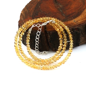 Natural Yellow Citrine Necklace, Citrine Gemstone Faceted Rondelle Beads Necklace, 16 Inches Birthstone Necklace, Gifted Jewelry