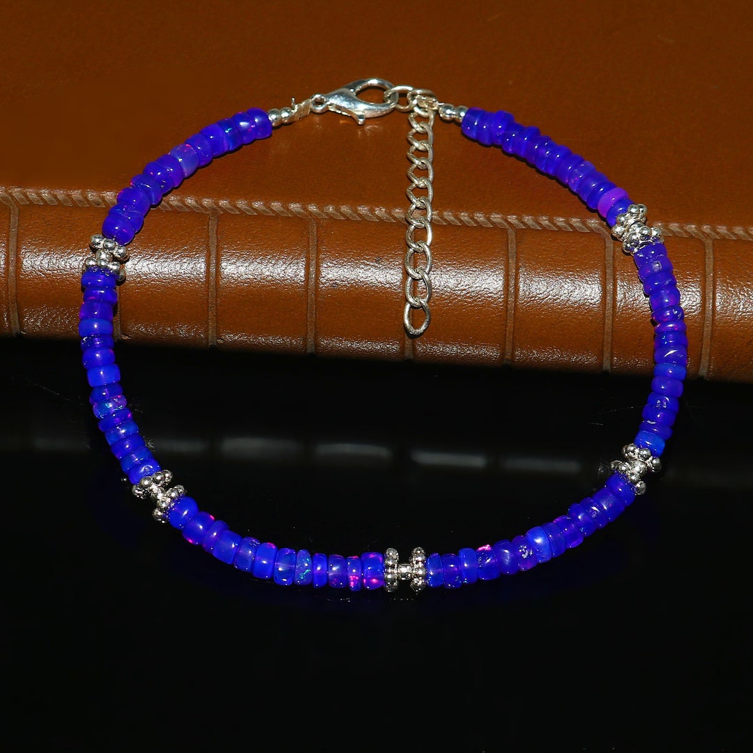 Natural Ethiopia Purple Fire Opal Smooth Rondelle Beads Bracelet Purple ...
