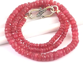 Faceted Ruby Rondelle Beads Necklace, Genuine Gemstone Jewelry Making