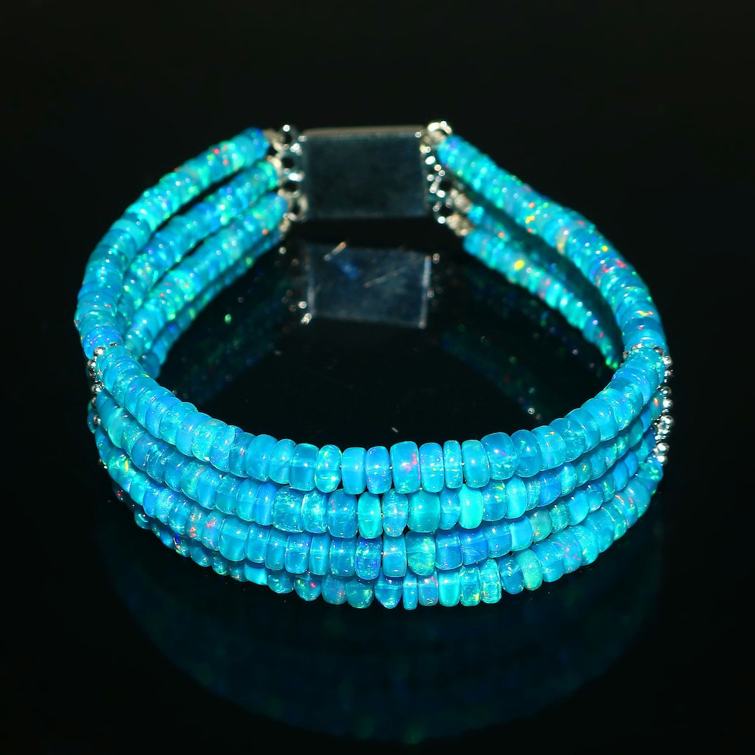 Aa++natural Ethiopia Paraiba Fire Opal Smooth Rondelle Beads Bracelet ...
