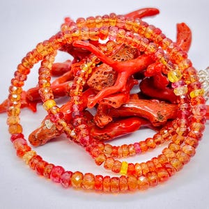 Rare Padparadscha Sapphire Beads Necklace Sapphire Faceted Rondelle Beads Orange Sapphire Gemstone Beads Sparkle Sapphire 24 inch Necklace
