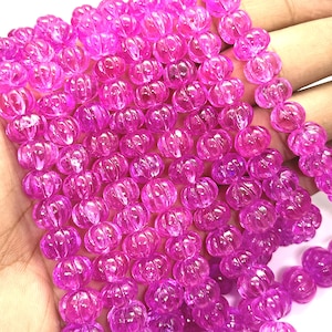 AA++Top Quality Pink Sapphire Gemstone Beads Sapphire Carved Rondelle Beads 8-12 MM Carved Melon Beads Pink Sapphire Pumpkin Beads Necklace