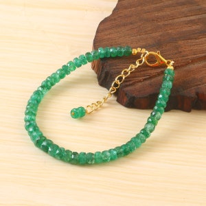 Natural Zambian Emerald Faceted Beads Bracelet Green Emerald 4 To 7 MM Beads Shape Green Beryl Faceted Emerald Gemstone Beads Bracelet 7Inch