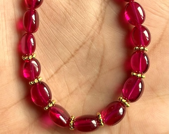 AAA++Ruby Corundum Smooth Nuggets Beaded Bracelet Sparkling Ruby Bracelet Blood Ruby Bracelet Ruby Gemstone Beads Beautiful Ruby  Bracelet