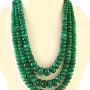 Natural Green Beryl Emerald Beads 6 To 16 MM Smooth Rondelle Beads Necklace Gemstone Emerald Beads 3 Line Necklace