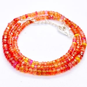 AAAA+ Padparadscha Sapphire Faceted Rondelle Beads Necklace, Orange Padparadscha Sapphire Beads, Sapphire Beaded Necklace, 19 Inches