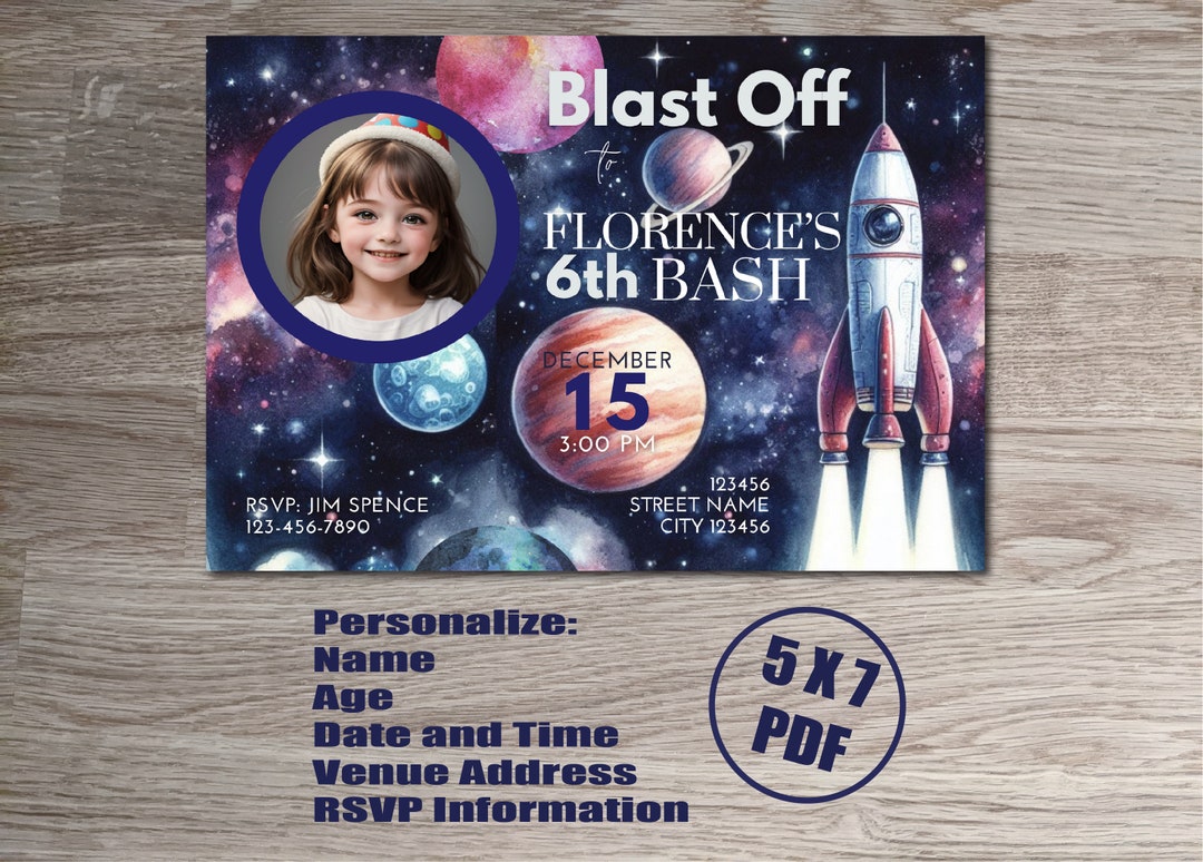 Procos 6 Inviti Con Busta A Tema Rocket Space Party, Razzo E Astronave, Carta FSC Eco-Friendly, Compleanno Bambini, PR93741