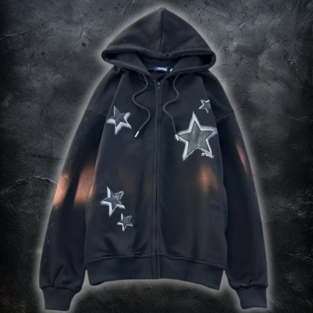 Sumleno Sweat à Capuche Zippé Surdimensionné, Harajuku Veste Esthétique, Fée, Grunge, Vêtements, Alternatif, Emo, Y2k, A, Small