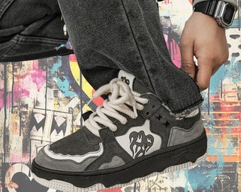 Y2K Vintage sneakers, casual sporttrainers, dikke sneakers, platformschoenen, borduurschoenen, sneakers met hartprint