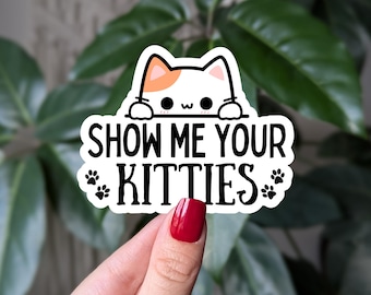 Show Me Your Kitties Sticker: Funny Cat Pun Vinyl Decal