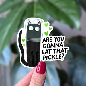 Pickle Cat Vinyl Sticker: Relatable Humor, Food Lover Gift