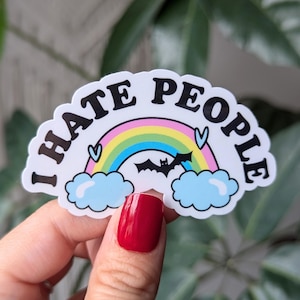 I hate people sticker, Introvert stickers for water bottle, antisocial butterfly, funny gifts for best friend, rainbow stickers for kindle image 1