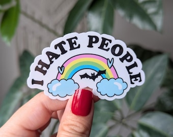 I hate people sticker, Introvert stickers for water bottle, antisocial butterfly, funny gifts for best friend, rainbow stickers for kindle