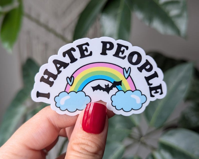 I hate people sticker, Introvert stickers for water bottle, antisocial butterfly, funny gifts for best friend, rainbow stickers for kindle image 1