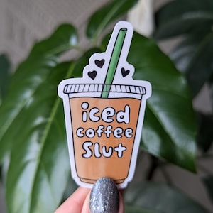 Sticker salope café glacé, stickers café pour ordinateur portable, idées cadeaux pour amateurs de café, infusion froide, café de soutien émotionnel, stickers rigolos pour téléphone