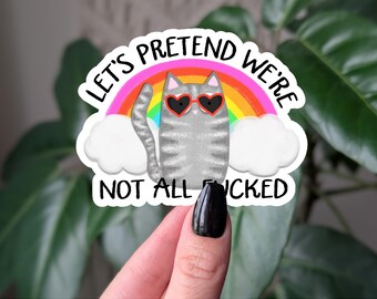 Funny Cat Vinyl Sticker: Rainbow Mental Health Humor