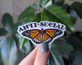 Anti-Sozialer Schmetterling Vinyl-Aufkleber: Wasserfester Laptop-Aufkleber