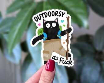 Adesivo de gato "Aventureiro pra Caramba" - Adesivo de vinil engraçado de gato fazendo trilha - Presente sarcástico para amantes da natureza