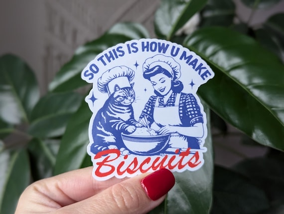 Cat Biscuits Water Resistant Sticker: Funny Gift for Cat Mom