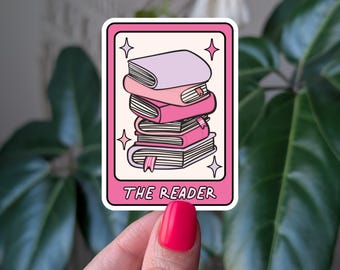 Bookish Tarot Sticker: Pink Book Stack Vinyl Decal