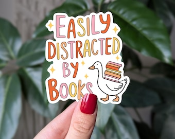 Easily Distracted by Books Goose Vinyl Sticker
