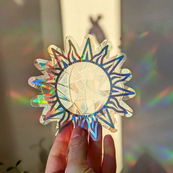 Sun suncatcher, rainbow maker window decal, plant lover gift, celestial gift, plant room decor, prism window sticker, window clings birds