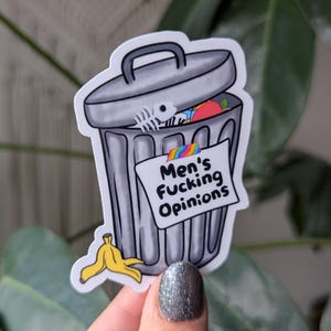 Men's Opinions Trash Can Sticker: Feminist Equal Rights Vinyl Decal