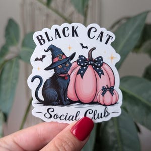 Club social de chat noir, autocollants d'Halloween pour Kindle, amoureux des chats noirs, cadeaux de chat pour les amoureux des chats, autocollants de saison fantasmagorique pour elle, cadeau de sorcellerie