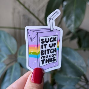 Suce salope, tu as ça, autocollant boîte de jus, autocollants motivants pour femmes, cadeaux sarcastiques pour elle, autocollant inspirant pour les verres
