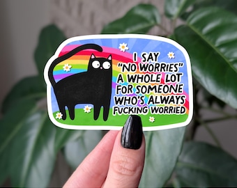 Anxiety Cat Vinyl Sticker: Mental Health Humor Gift