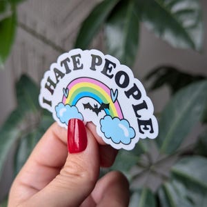 I hate people sticker, Introvert stickers for water bottle, antisocial butterfly, funny gifts for best friend, rainbow stickers for kindle image 2