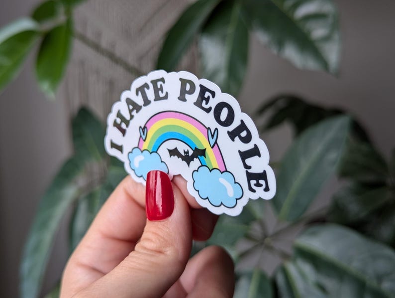 I hate people sticker, Introvert stickers for water bottle, antisocial butterfly, funny gifts for best friend, rainbow stickers for kindle image 2