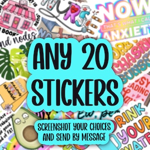 Lot d'autocollants, 20 choix au choix, packs d'autocollants personnalisés amusants, livres cadeaux pour les amateurs de lecture, acheter plus, économiser plus, livres livresques, autocollants de liseuse pour gobelets