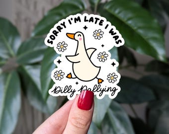 Dilly Dallying Goose Vinyl Sticker: Funny Laptop Decal