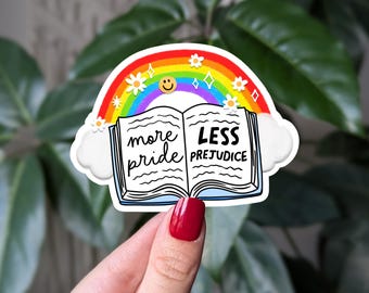 More Pride Less Prejudice Sticker: Rainbow Book LGBTQ+ Vinyl Decal