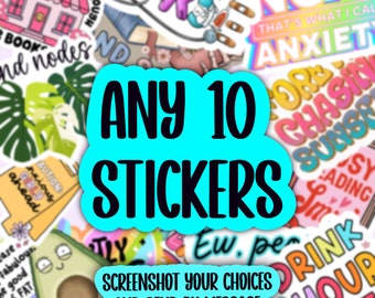 Bundle of 10 stickers, custom sticker pack, bookish stickers for kindle, dark humor stickers, nostalgia stickers for laptop, book lover gift
