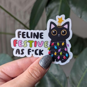 Autocollants de Noël festifs, amusants pour ordinateur portable, bas de Noël pour adolescents, autocollant chat noir, autocollant de vacances, petites idées cadeaux pour
