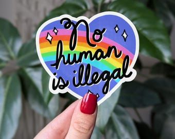 No Human Is Illegal Vinyl Sticker: LGBTQ+ Pride Heart Decal