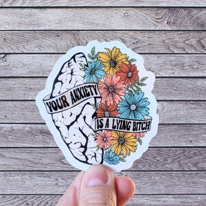 Your anxiety is a lying bitch sticker, anxiety stickers for hydroflask mental health, motivational gift for best friend, self care gift for image 2