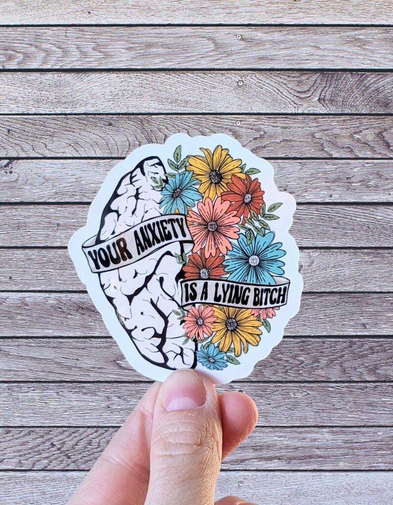 Your anxiety is a lying bitch sticker, anxiety stickers for hydroflask mental health, motivational gift for best friend, self care gift for image 2