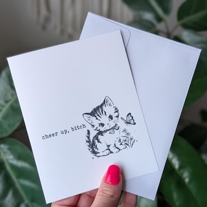 Carte de réconfort garce, carte d'encouragement drôle, carte de voeux chat mignon, carte de santé mentale sarcastique, carte pour meilleur ami