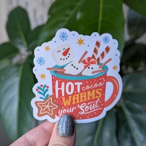 Sticker chocolat chaud, stickers de Noël mignons, stickers bonhomme de neige pour bouteille d'eau, stickers de vacances, cadeau pour les amoureux de Noël