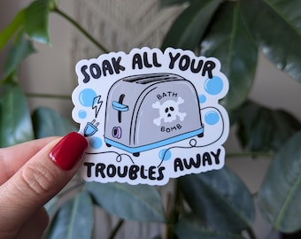 Toaster Bath Bomb Vinyl Sticker: Funny Dark Humor Gift