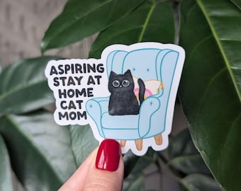 Pegatina de aspirante a mamá gata que se queda en casa, lindo gato negro, regalo divertido para amantes de los gatos, pegatina de loca de los gatos, pegatinas para introvertidos, regalos para gatos