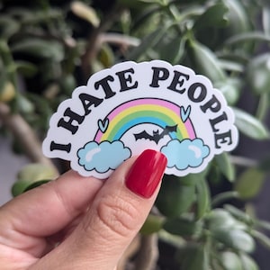 I hate people sticker, Introvert stickers for water bottle, antisocial butterfly, funny gifts for best friend, rainbow stickers for kindle image 3