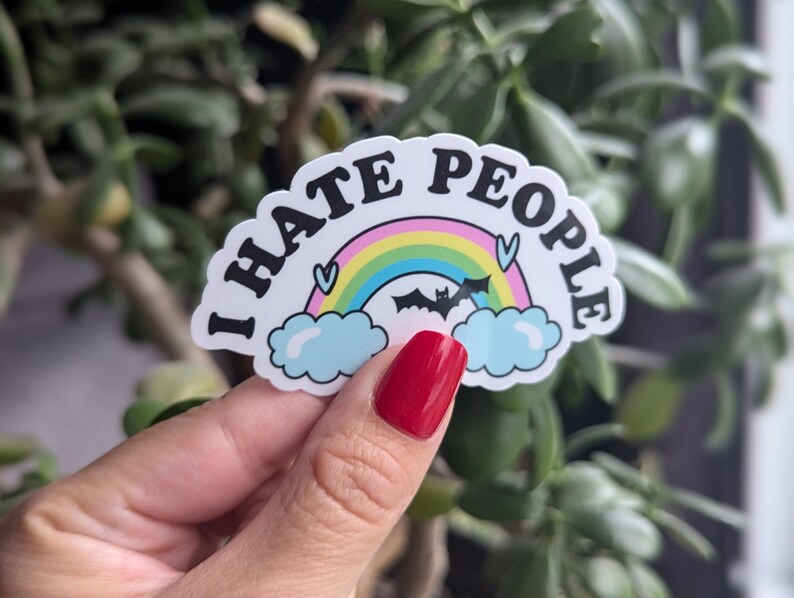 I hate people sticker, Introvert stickers for water bottle, antisocial butterfly, funny gifts for best friend, rainbow stickers for kindle image 3