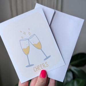 Carte de voeux, carte de célébration de coupes de champagne, carte de tirage à la main Minimilast, carte de félicitations, carte de toast