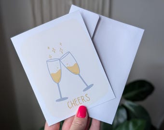 Cheers Celebration Card: Hand-Drawn Champagne Glasses Greeting Card