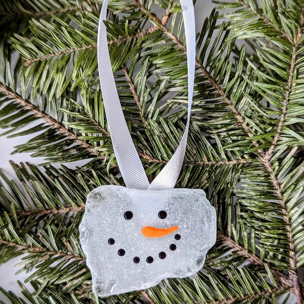 Snowman head ornaments, genuine sea glass, Christmas tree ornaments, unique Christmas ornaments, painted sea glass, beach lover gift for her